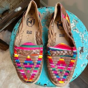 Rodeo Durango multi color huarache flats Southwestern western Genuine leather
